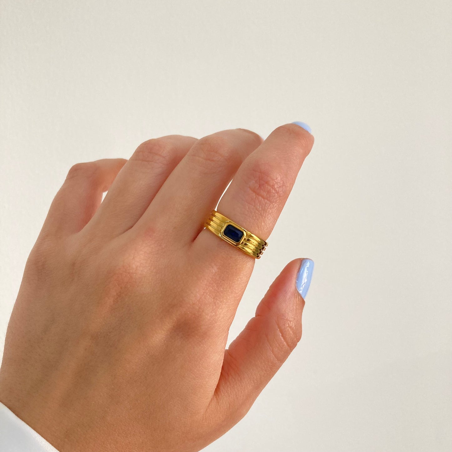 Blue Ribbed Band Ring