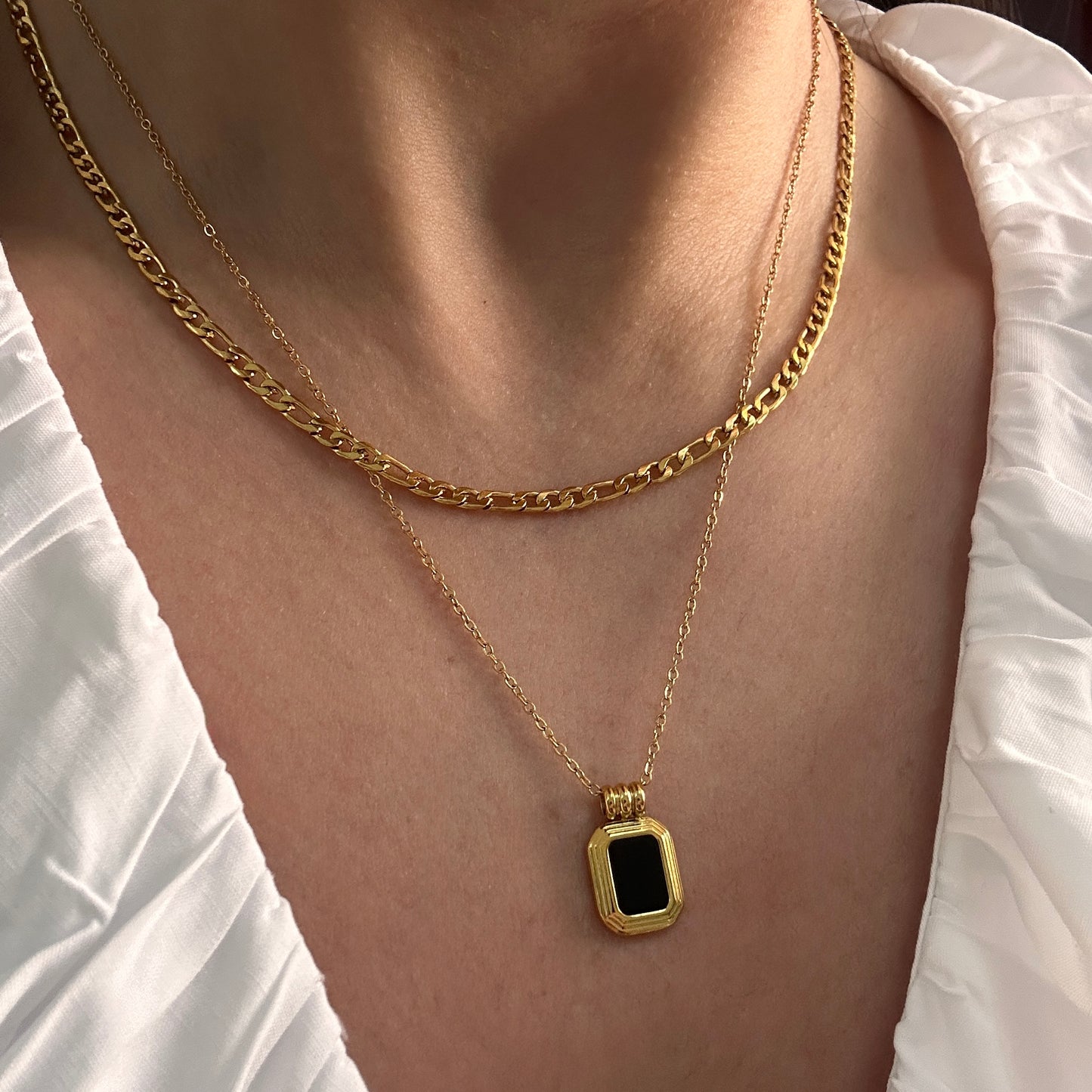 Black Square Layered Necklace