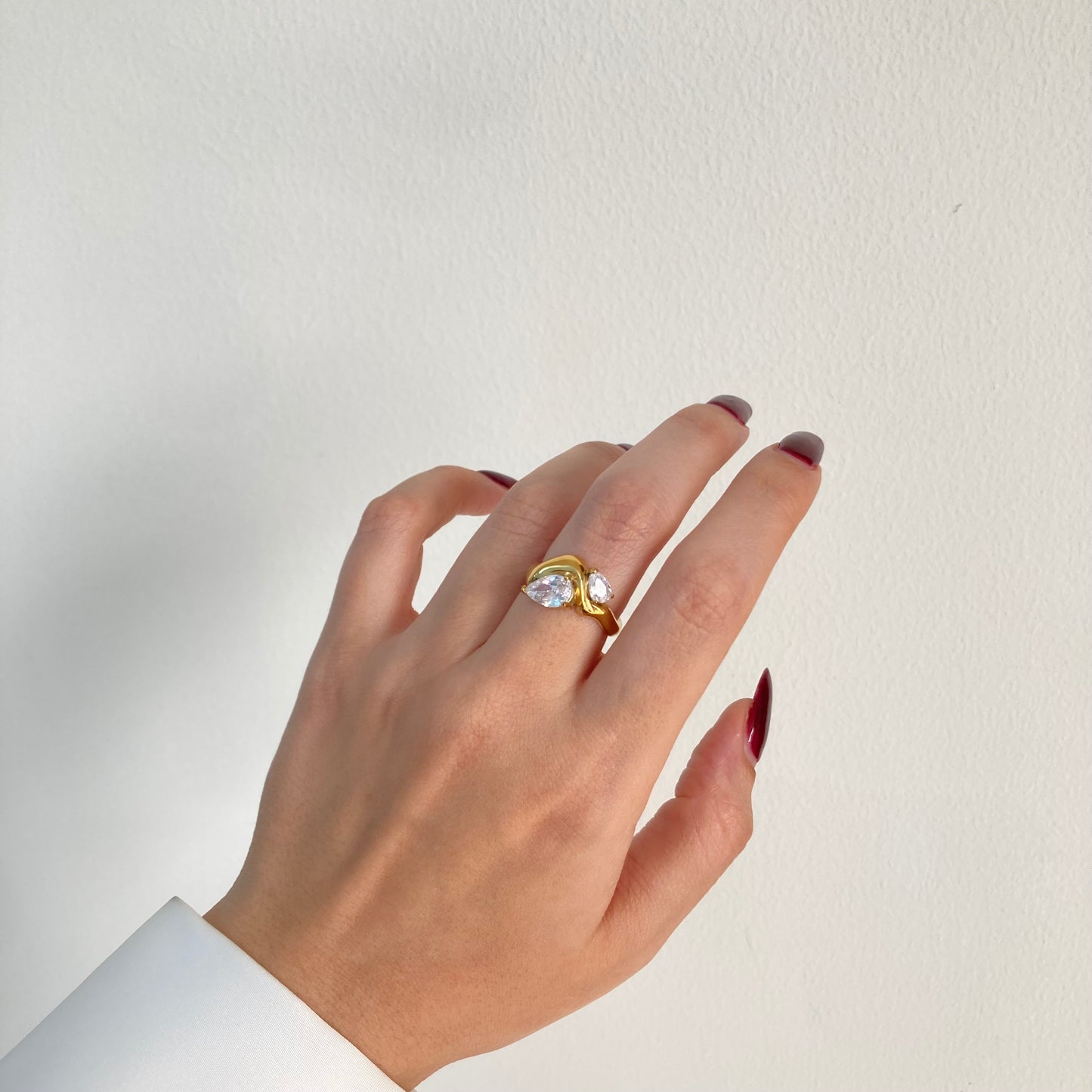 Golden Wave Pear Ring