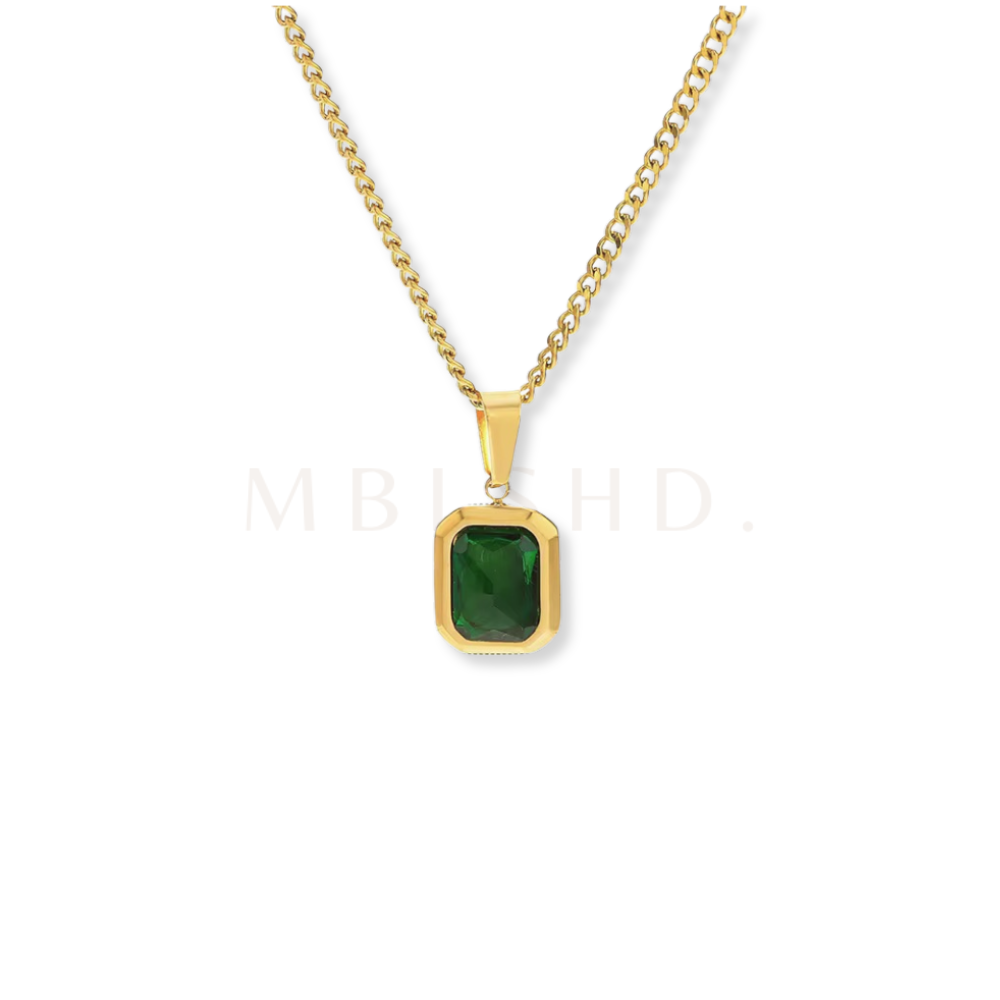 Green Square Pendant Necklace