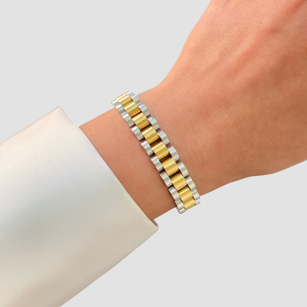 Silver & Golden Watch Strap Bracelet