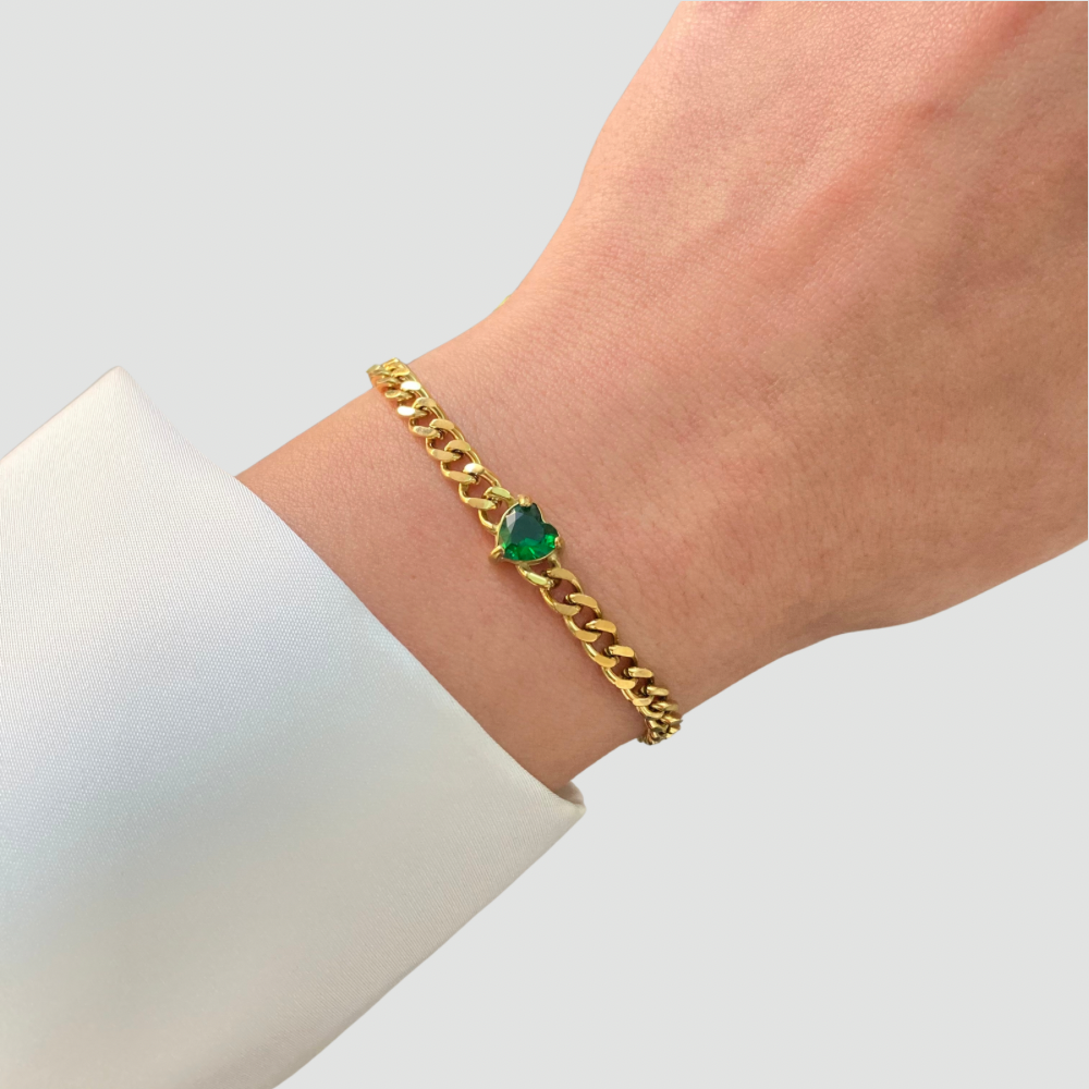 Green Heart Chain Bracelet