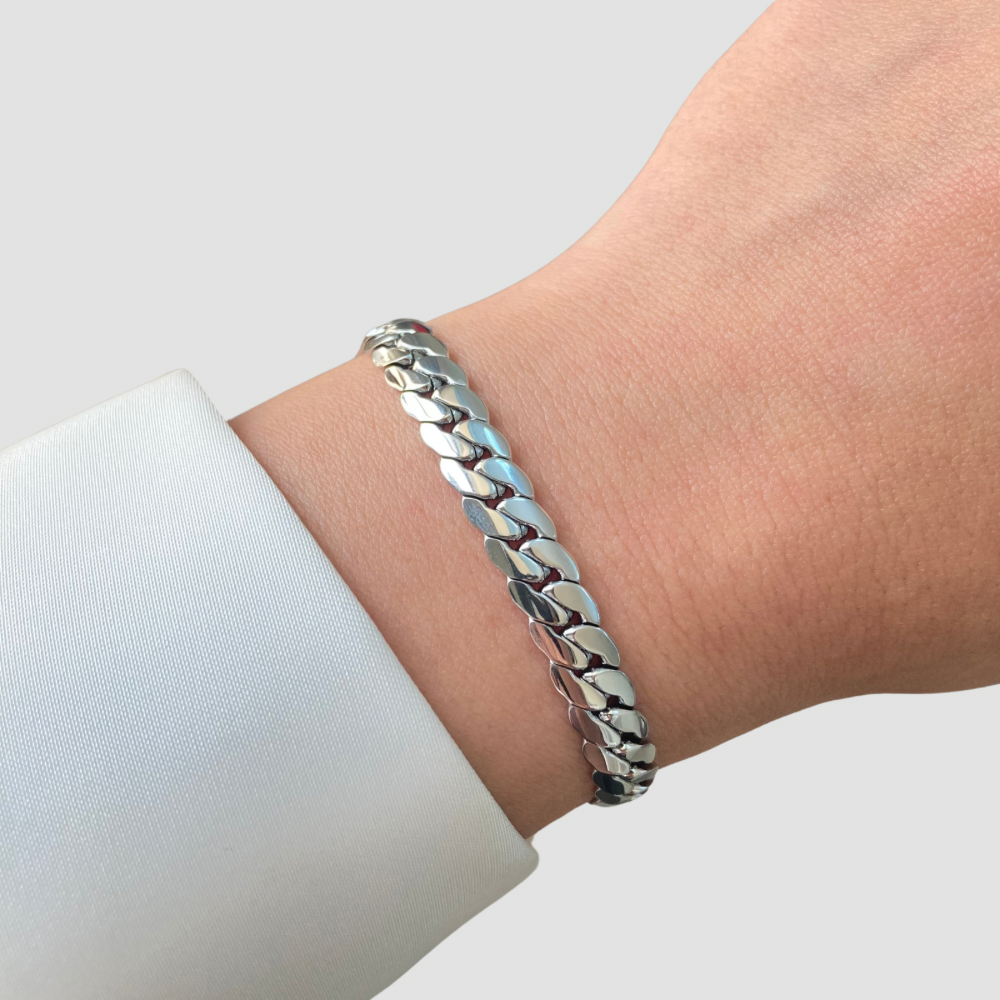Thick Pressed Chain Bracelet Silver