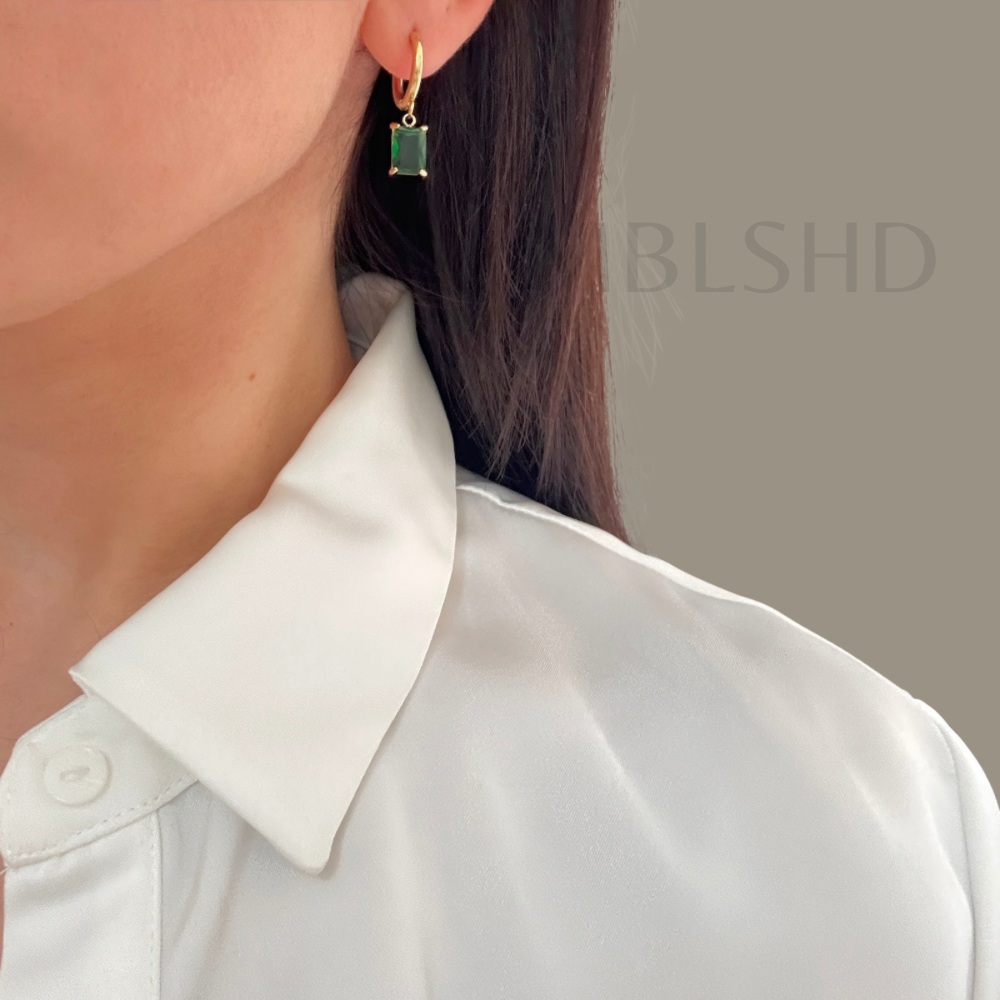 Green Square Drop Earrings
