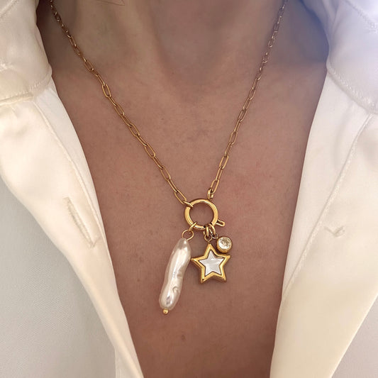 Star & Pearls Charms Necklace