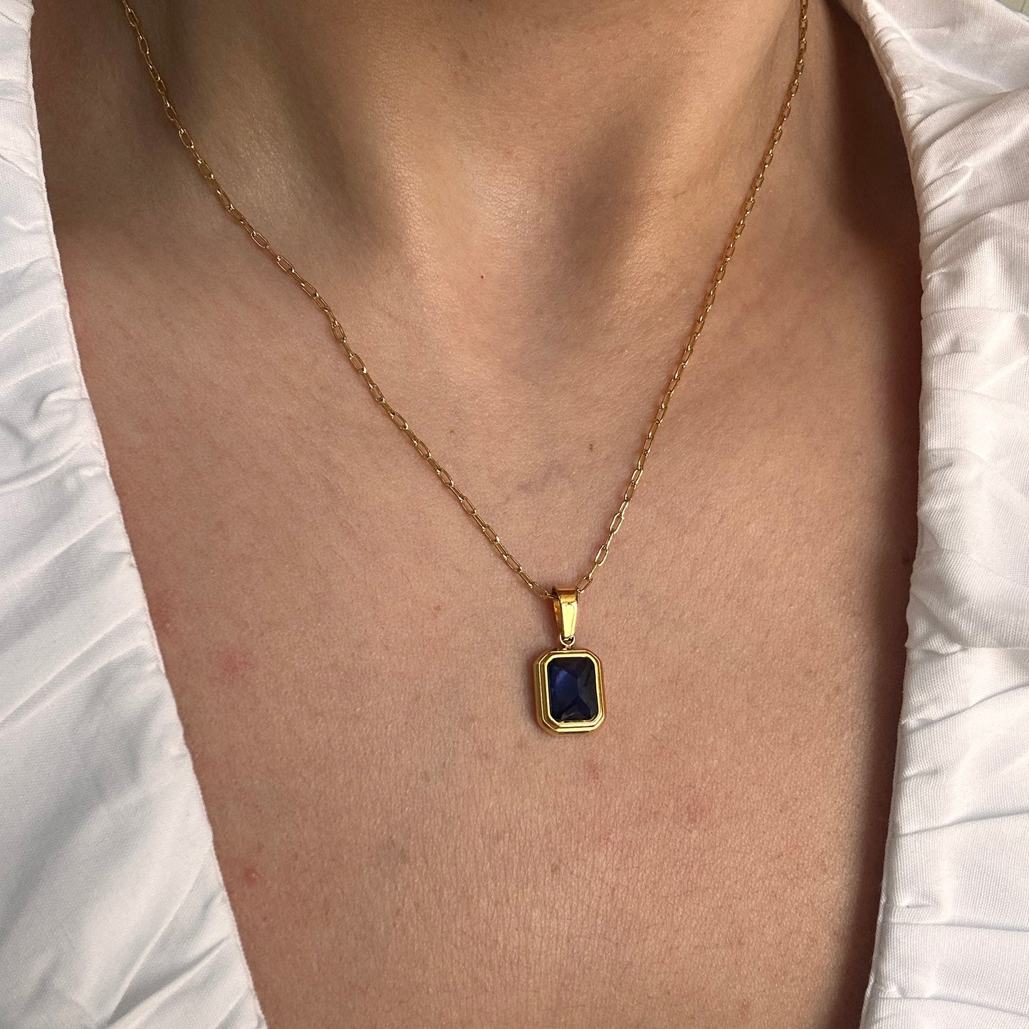 Navy Square Pendant Necklace