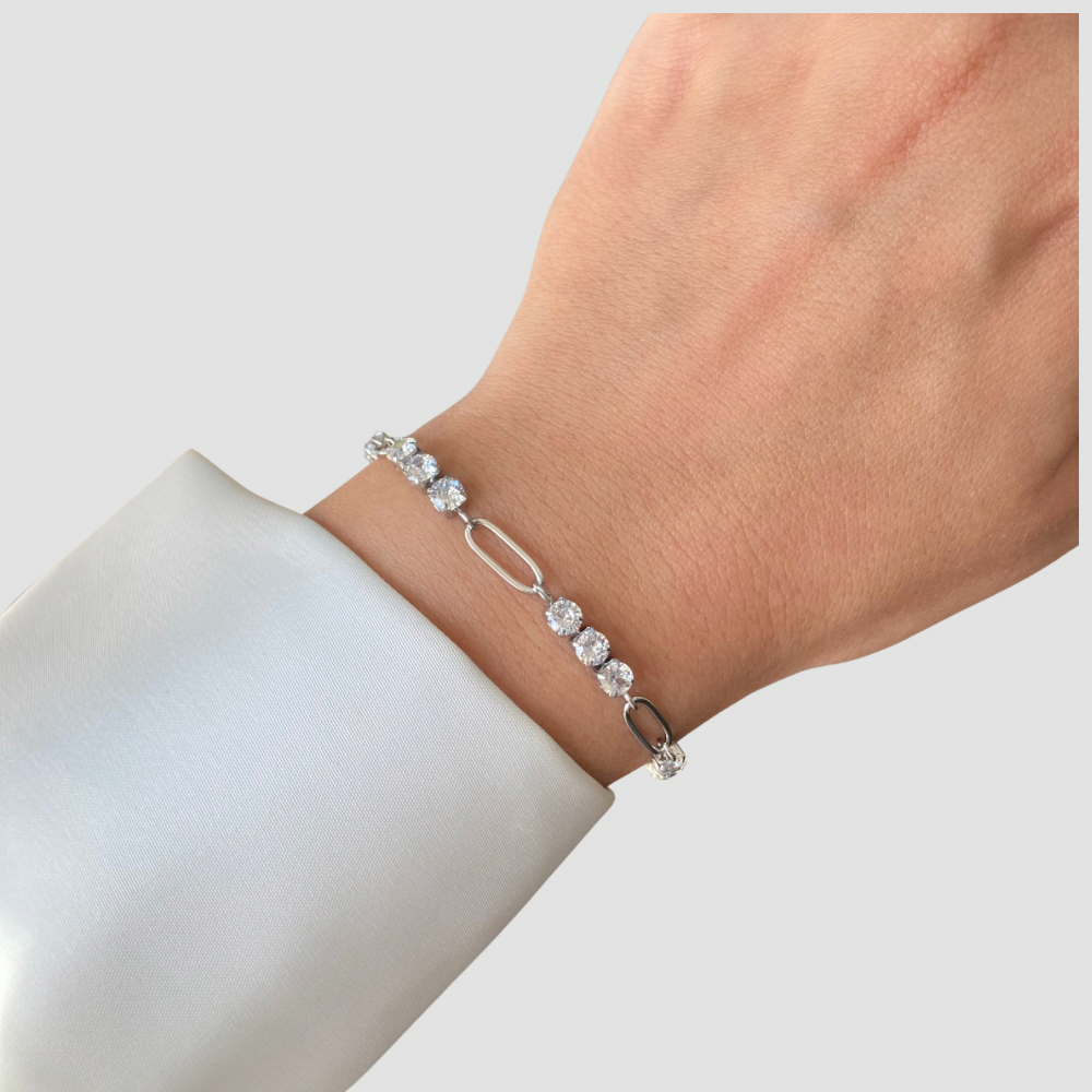 Paperclip tennis silver bracelet
