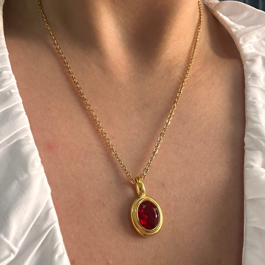 Red Oval Chain Pendant Necklace