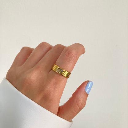 White Ribbed Band Ring