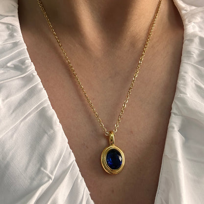 Navy Blue Oval Pendant Necklace