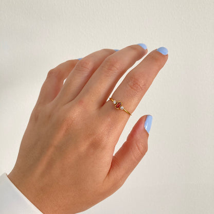 Dainty Red Solitaire Ring