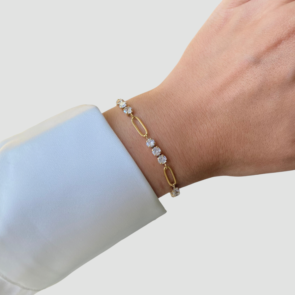 Paperclip tennis gold bracelet