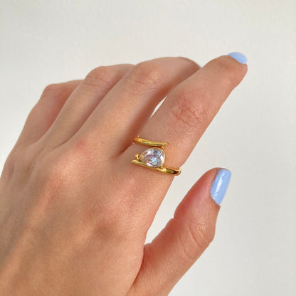 White Zircon Bypass Ring