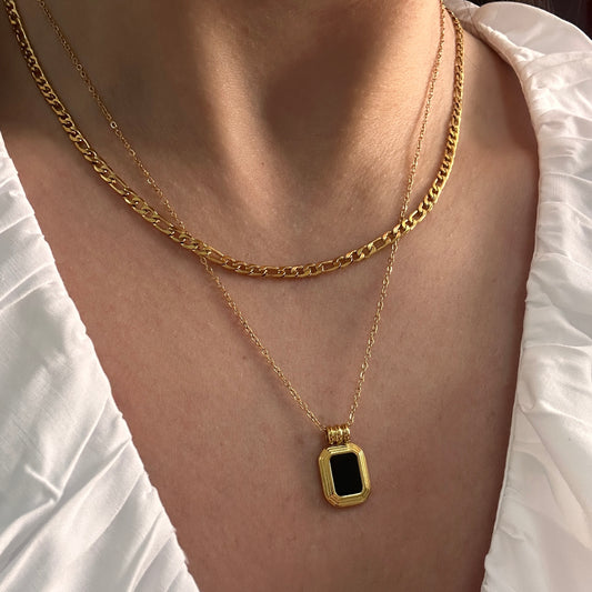 Black Square Layered Necklace