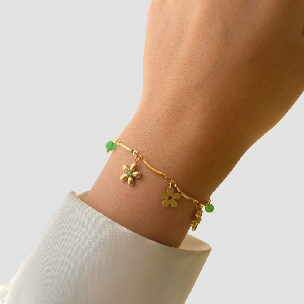 Flower Green Stone Bracelet
