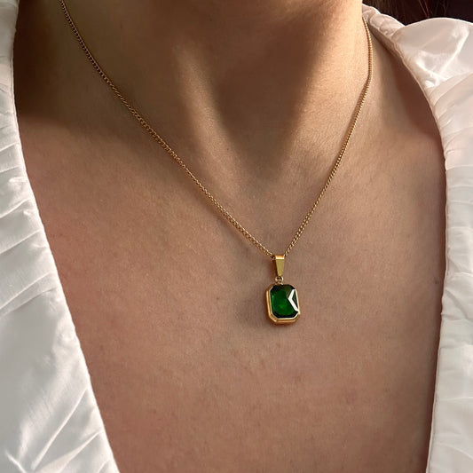 Green Square Pendant Necklace