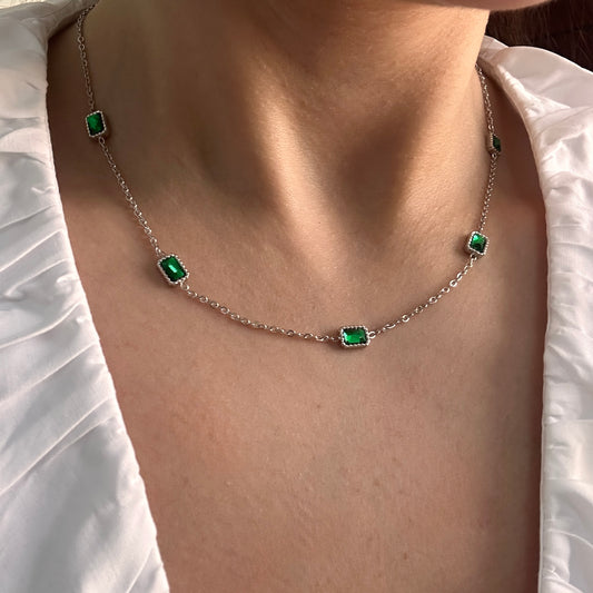 Green Stones Necklace Silver