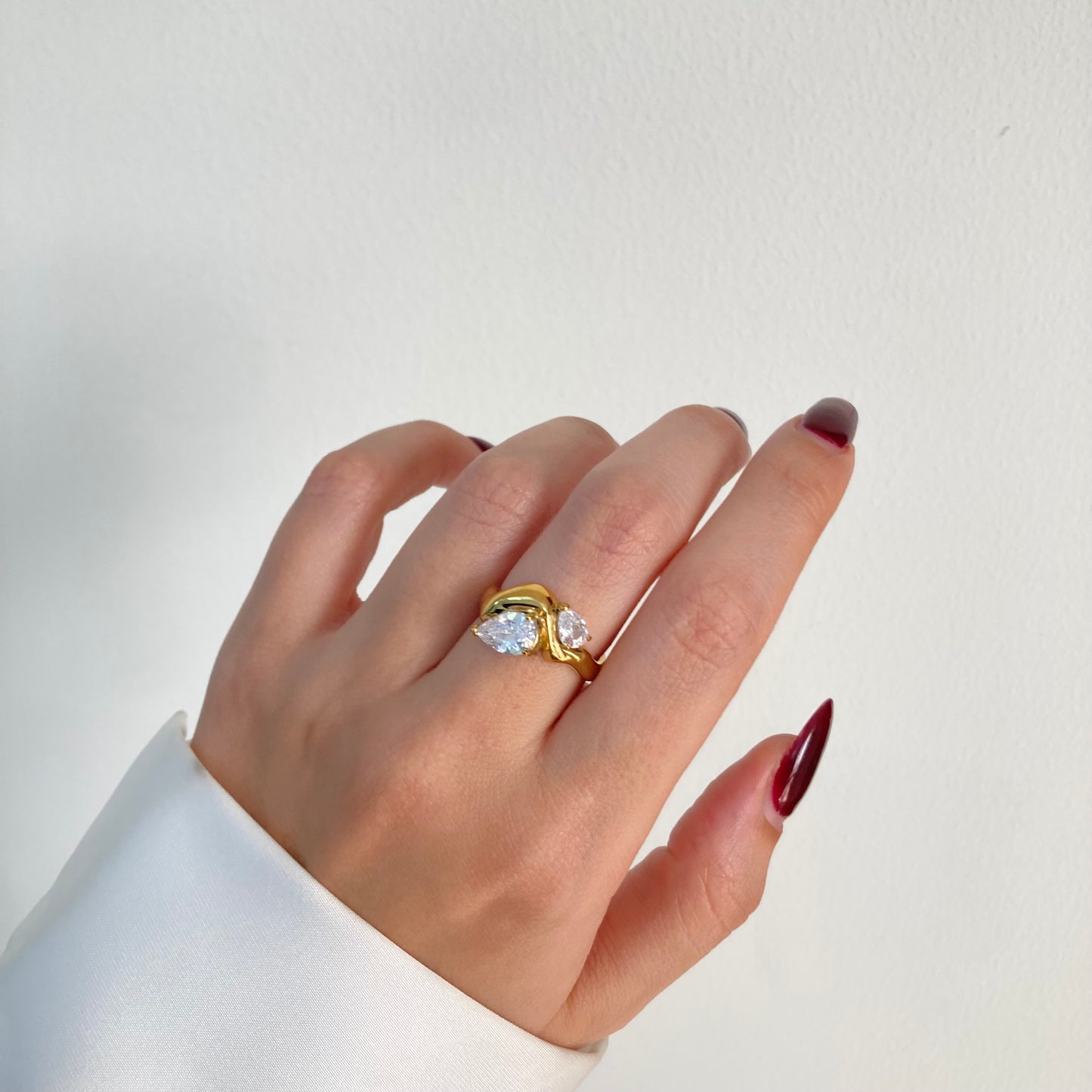 Golden Wave Pear Ring