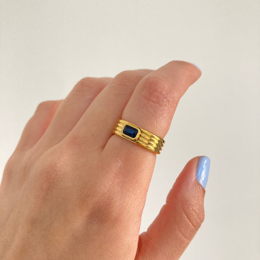 Blue Ribbed Band Ring