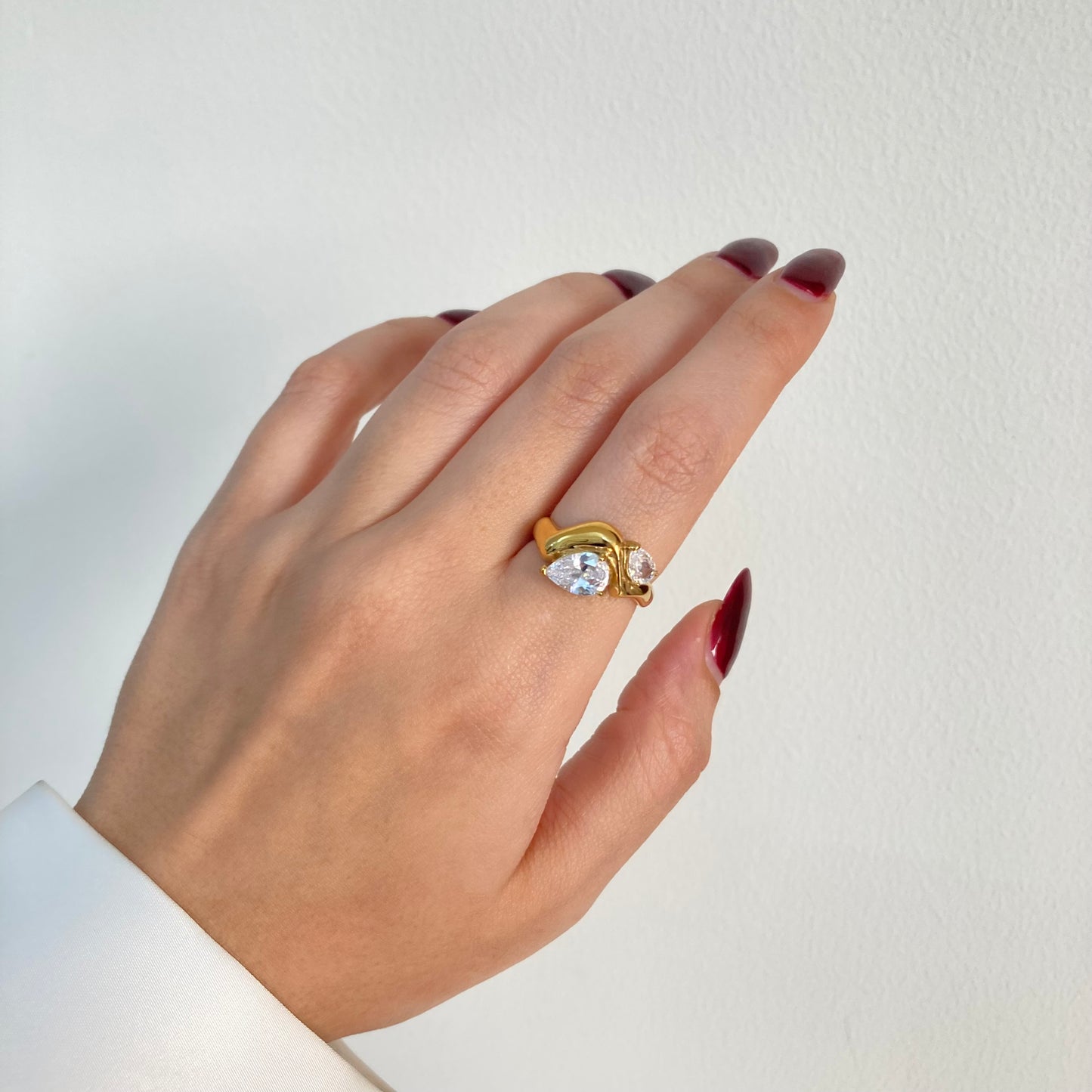 Golden Wave Pear Ring