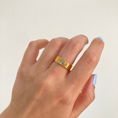 White Ribbed Band Ring