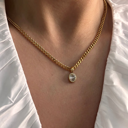 White Oval Pendant Necklace