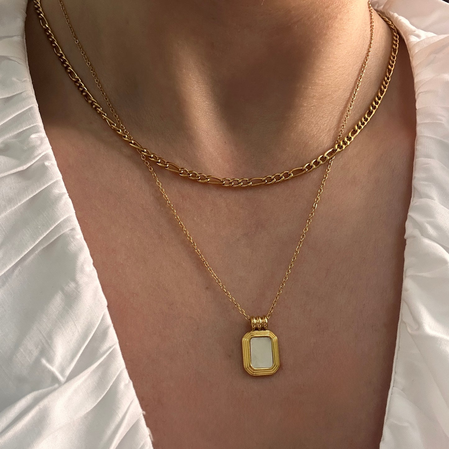White Square Layered Necklace