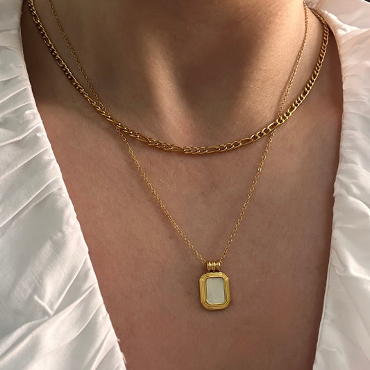 White Square Layered Necklace
