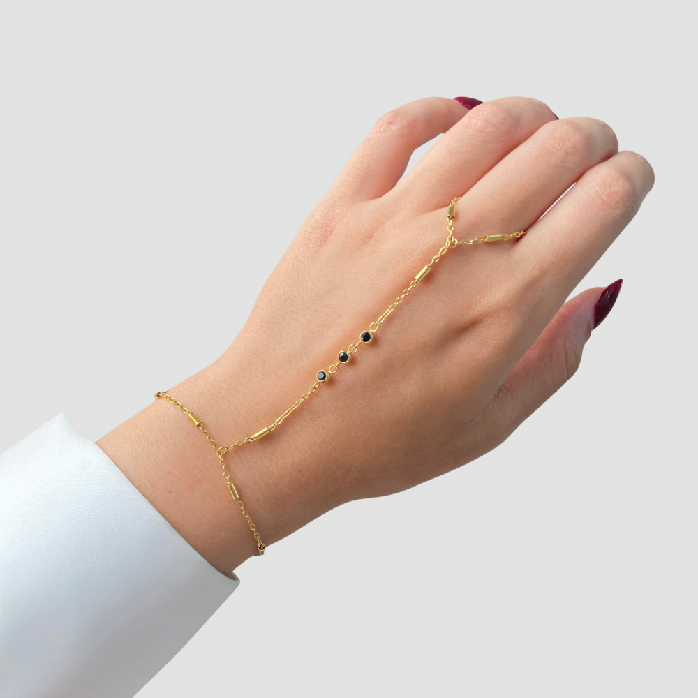 Triple Black Stone Handchain