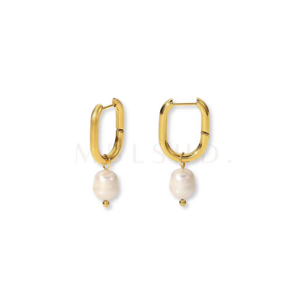 Pearl Rectangle Hoop Earrings