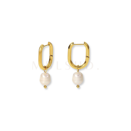 Pearl Rectangle Hoop Earrings