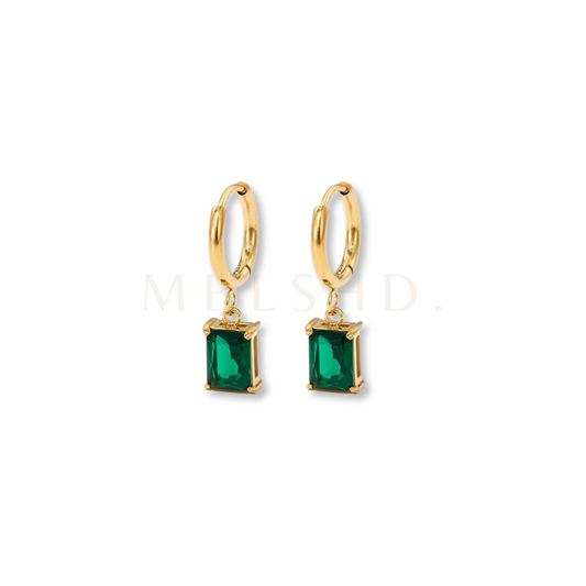 Green Square Drop Earrings