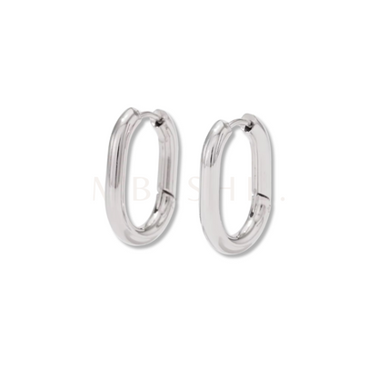 Oval Hoop Earrings Silver