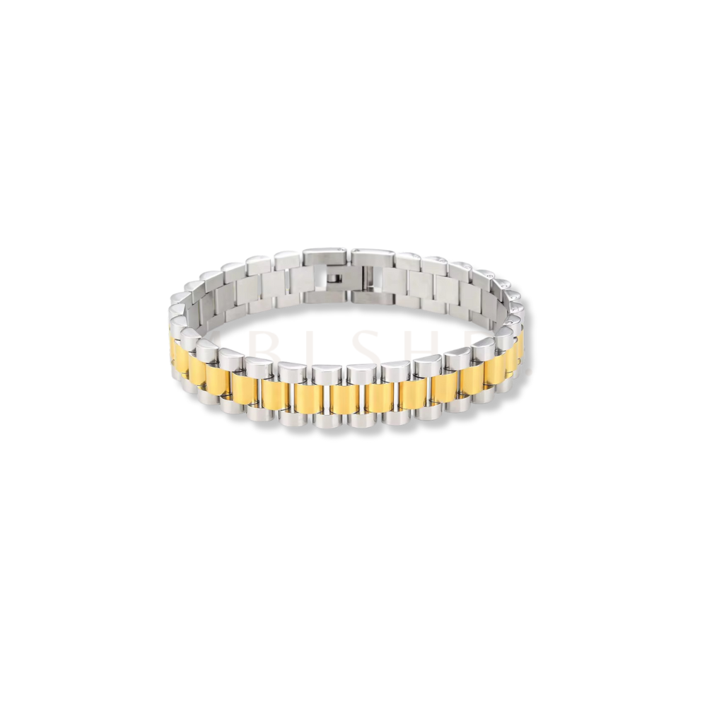 Silver & Golden Watch Strap Bracelet