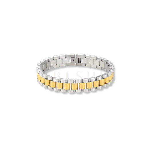 Silver & Golden Watch Strap Bracelet