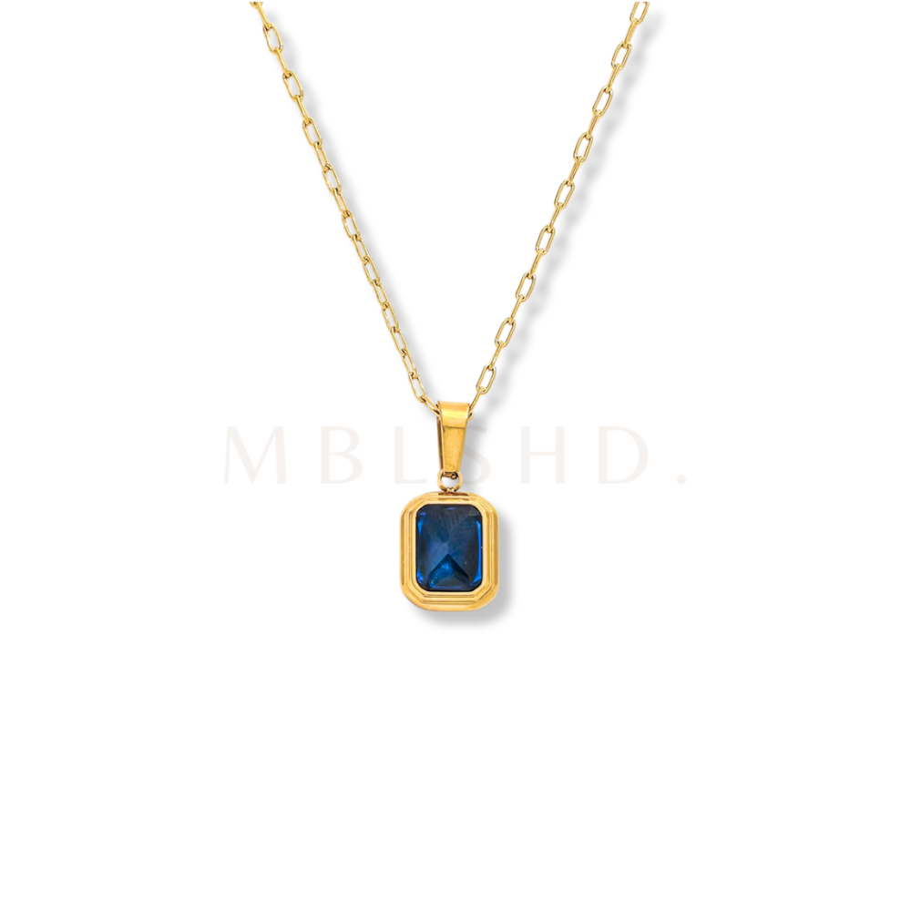 Navy Square Pendant Necklace