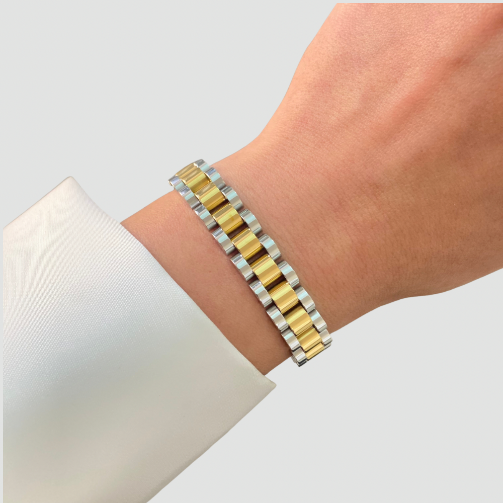 Silver & Golden Watch Strap Bracelet