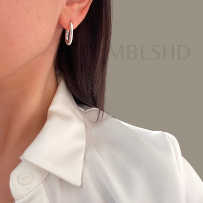 Oval Hoop Earrings Silver