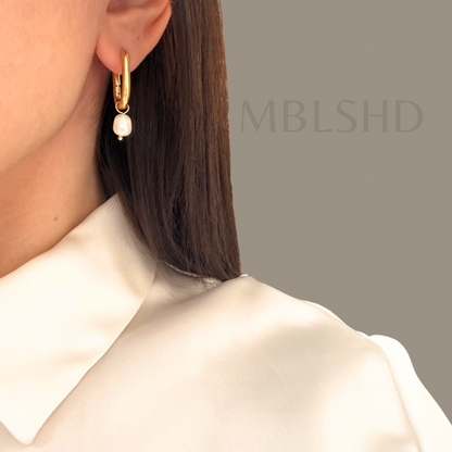 Pearl Rectangle Hoop Earrings