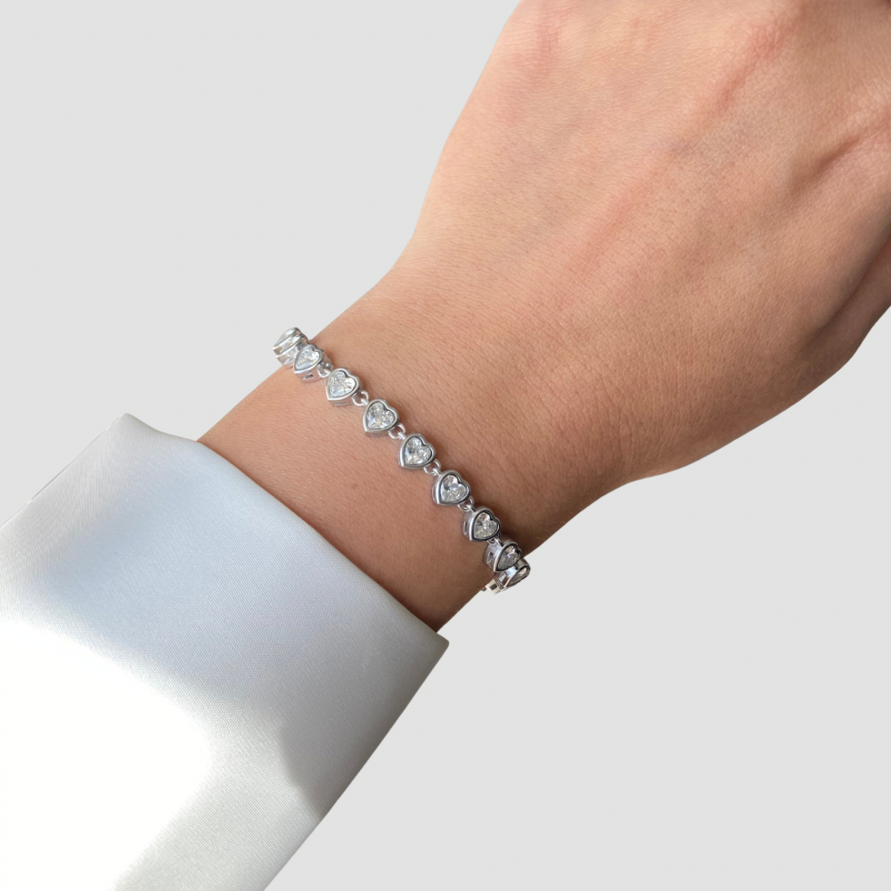 Heart Tennis Silver Bracelet