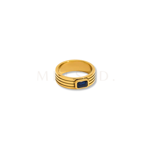 Blue Ribbed Band Ring